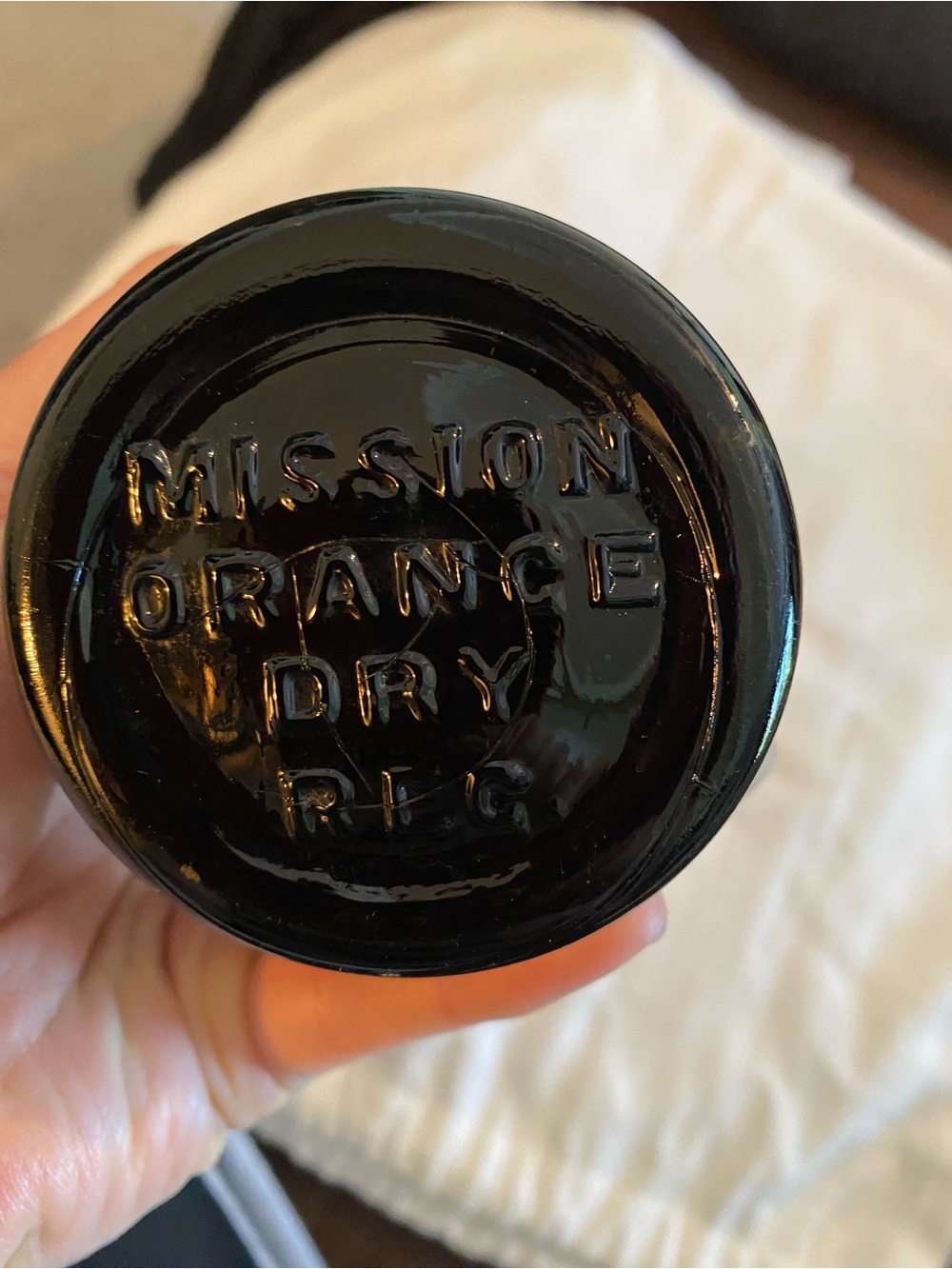 Embossed Glass Bottle - 'Mission Orange Dry' - Dark Amber